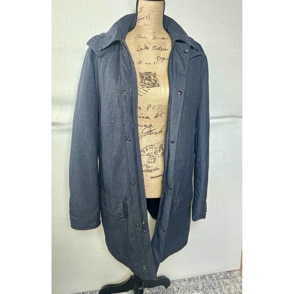Banana Republic Women's M Gray Hooded Parka Jacket Mid-Length Zip Button Pockets